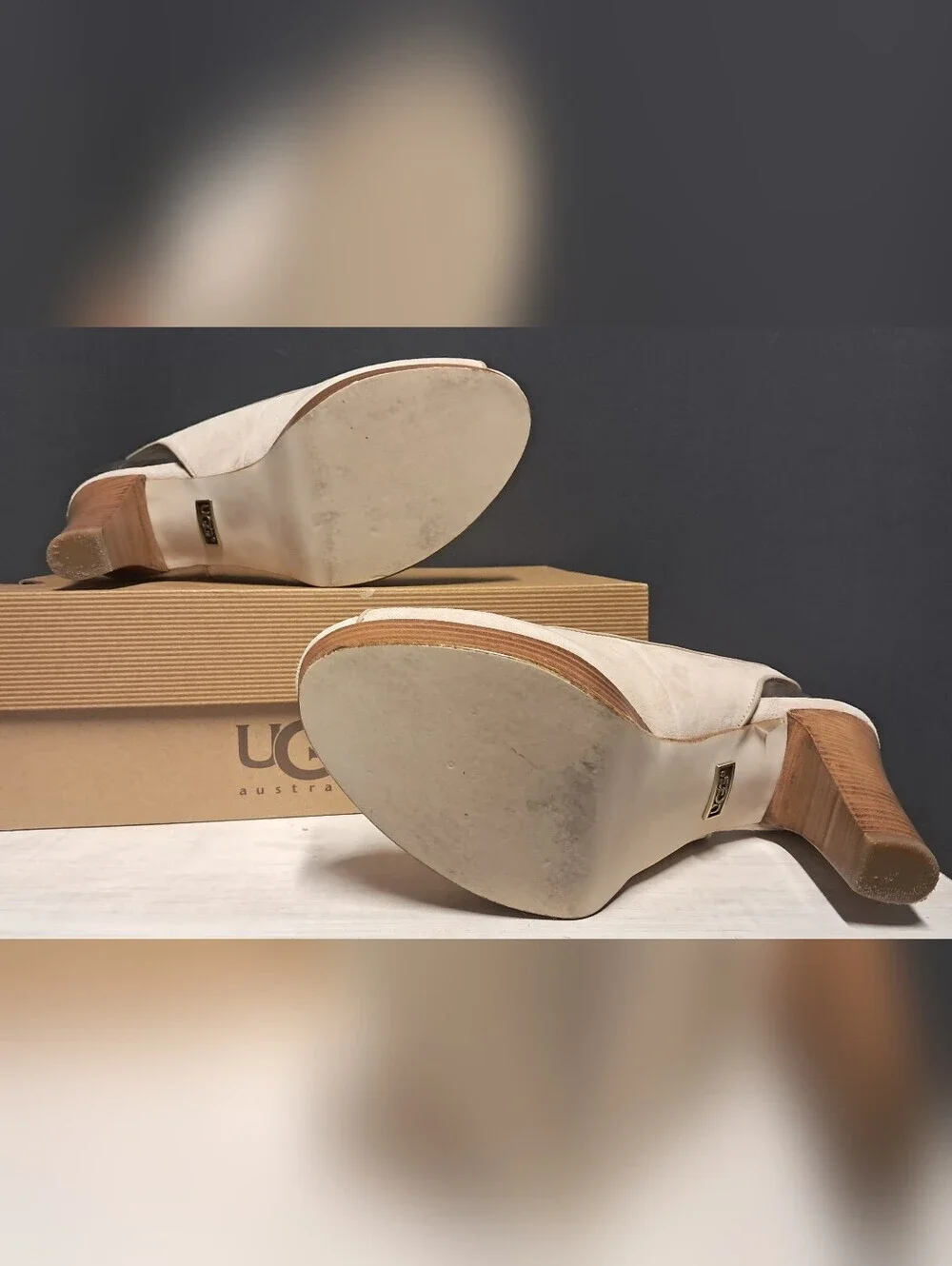 UGG Women's Open-Toe Slingback Heels in Beige Suede